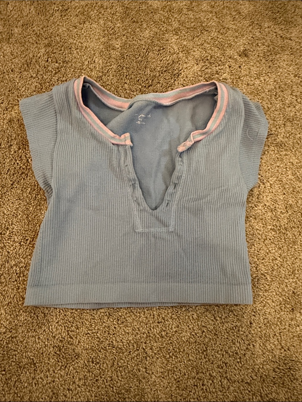Urban Outfitters Ribbed Crop Top in Dusty Blue with Pink Trim